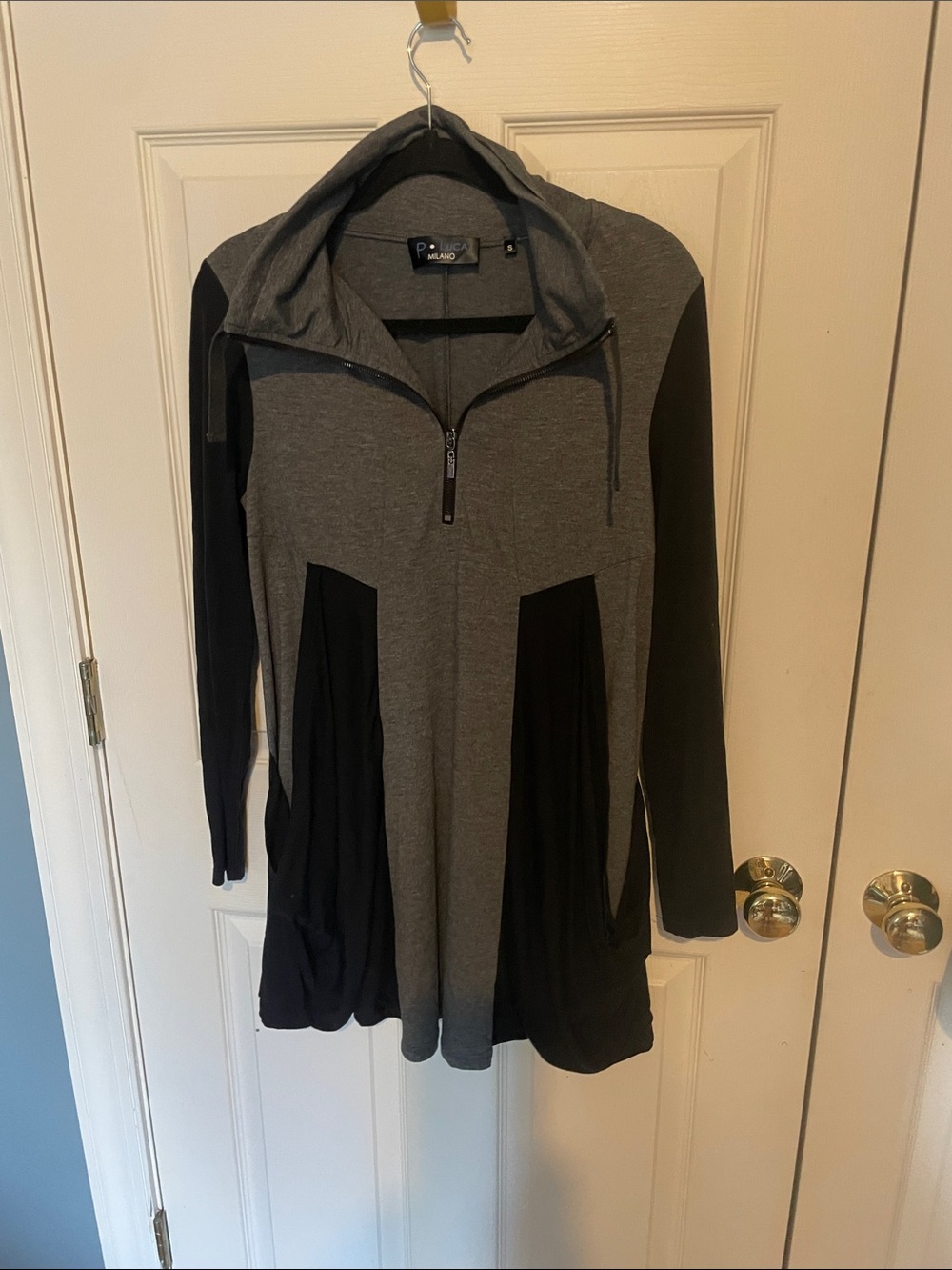 P Luca Milano Gray and Black Hooded Tunic small
